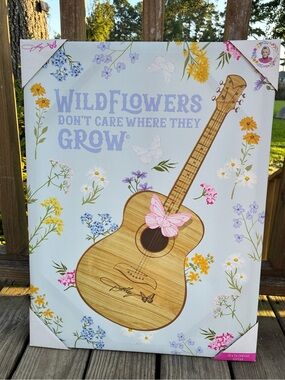 Dolly Parton Guitar Wall Decor Wildflowers Dollywood souvenir NWT 18x24